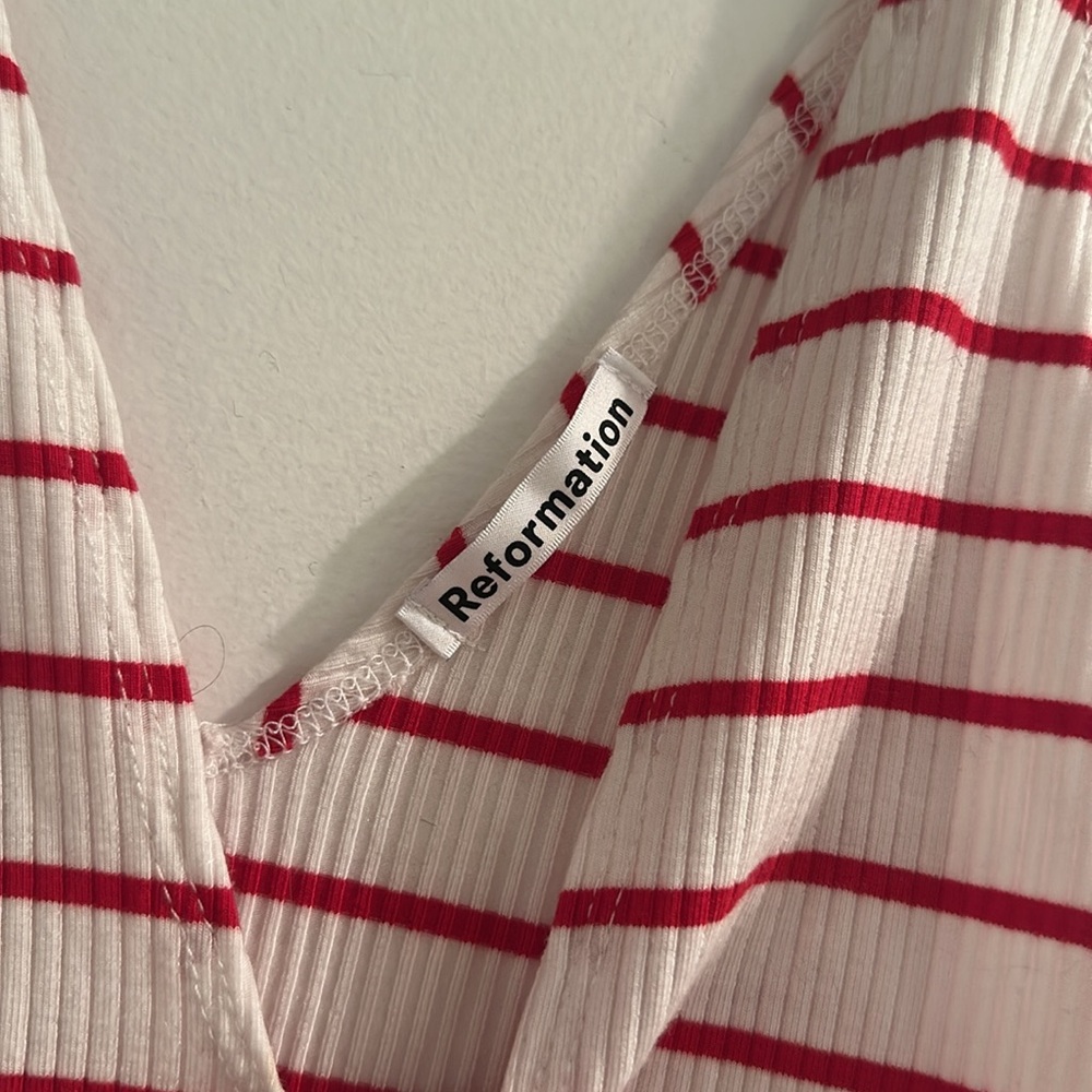 Reformation Striped V-Neck Tank Top in Red and White - Picture 2 of 3